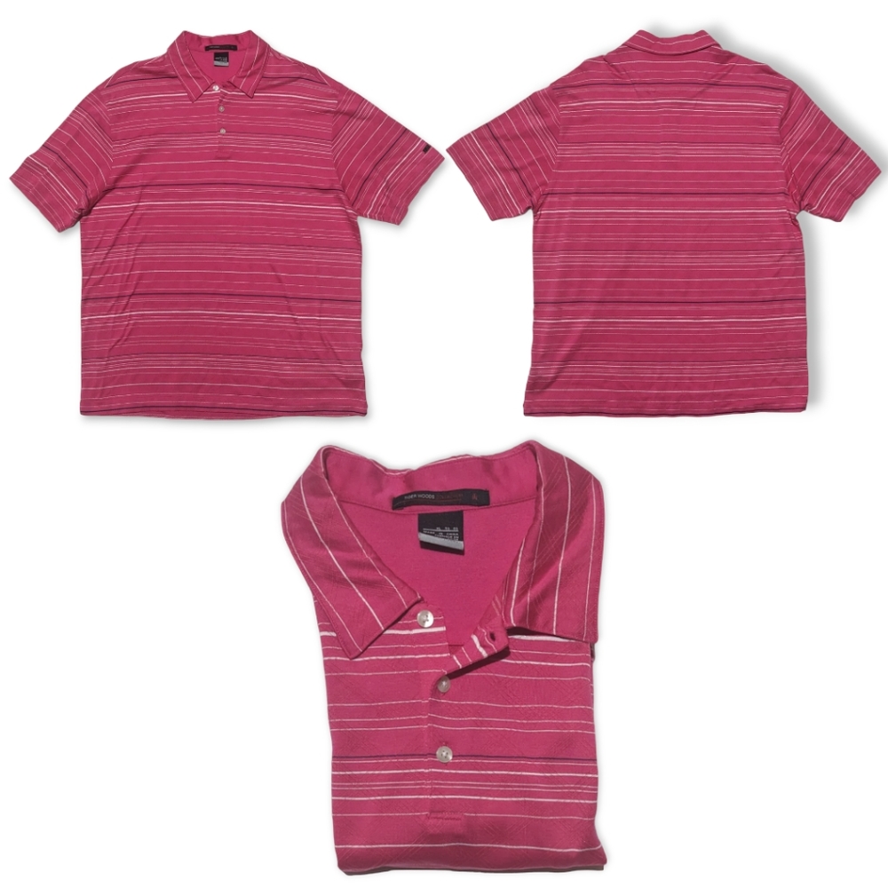 Tiger Woods Collection Nike Fit Dry XL Magenta Striped Golf Polo Shirt EUC